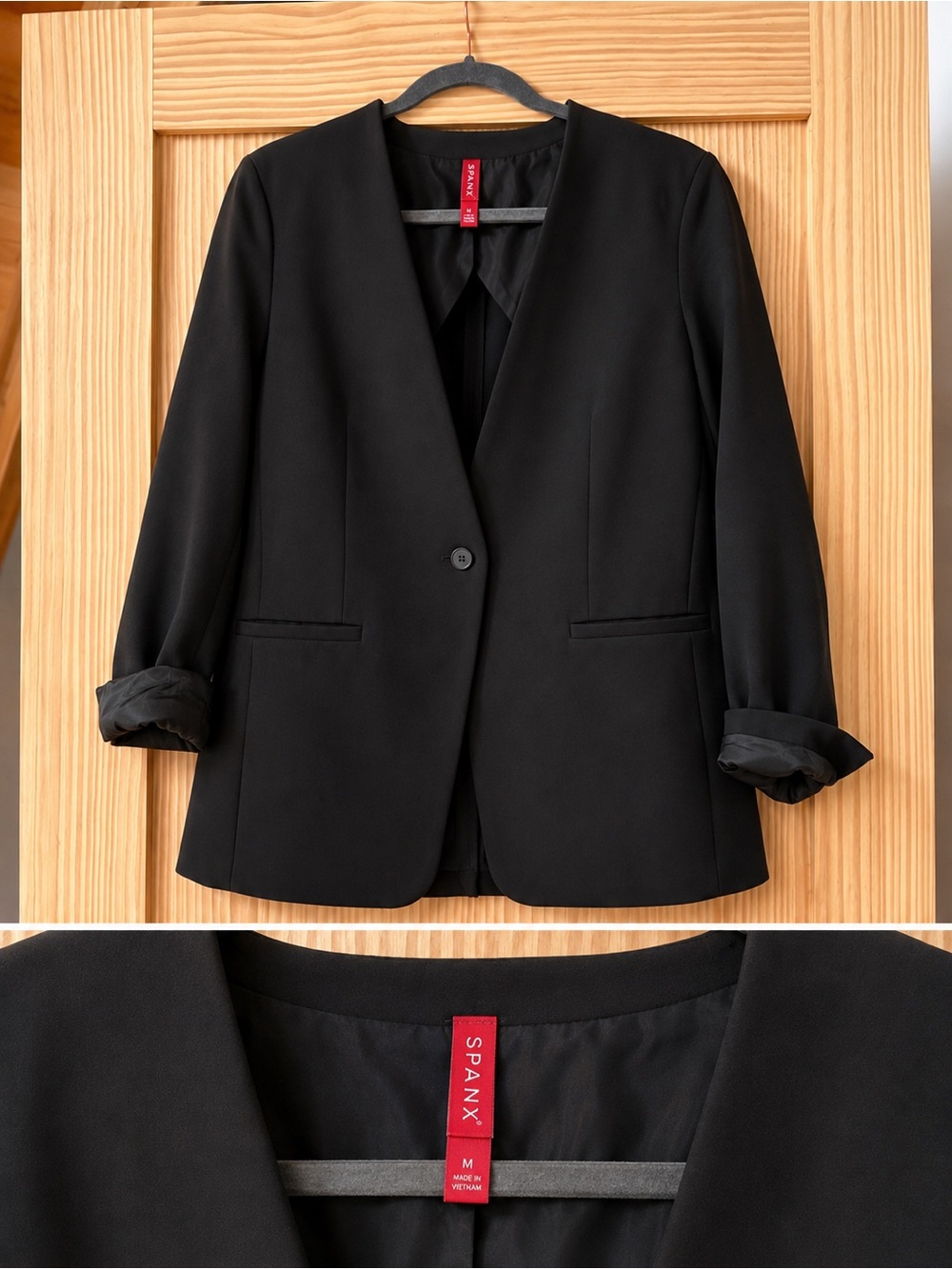 SPANX Black Single-Button V-Neck Blazer